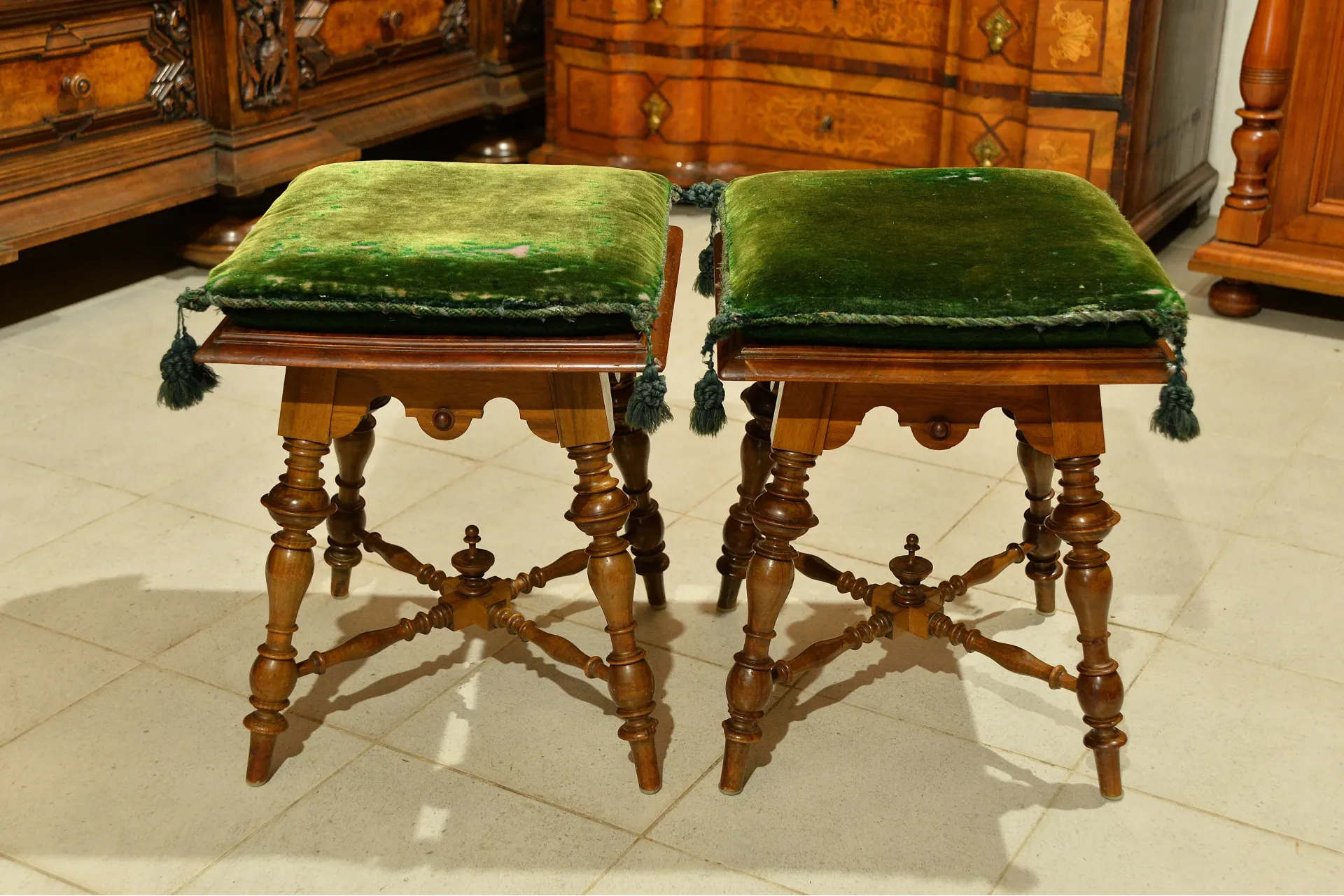 PARA TABORET&Oacute;W STOŁK&Oacute;W EKLKETYCZNY - 100% ORYGINAŁ - ok. 1880r