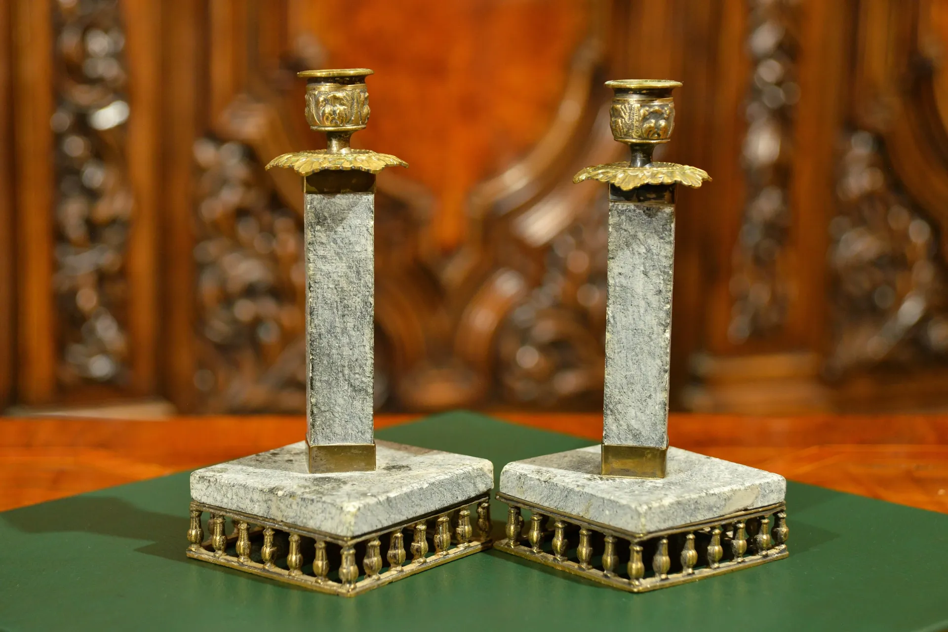 PARA ŚWIECZNIK&Oacute;W - KAMIEŃ + MOSIĄDZ - ok. 1920r