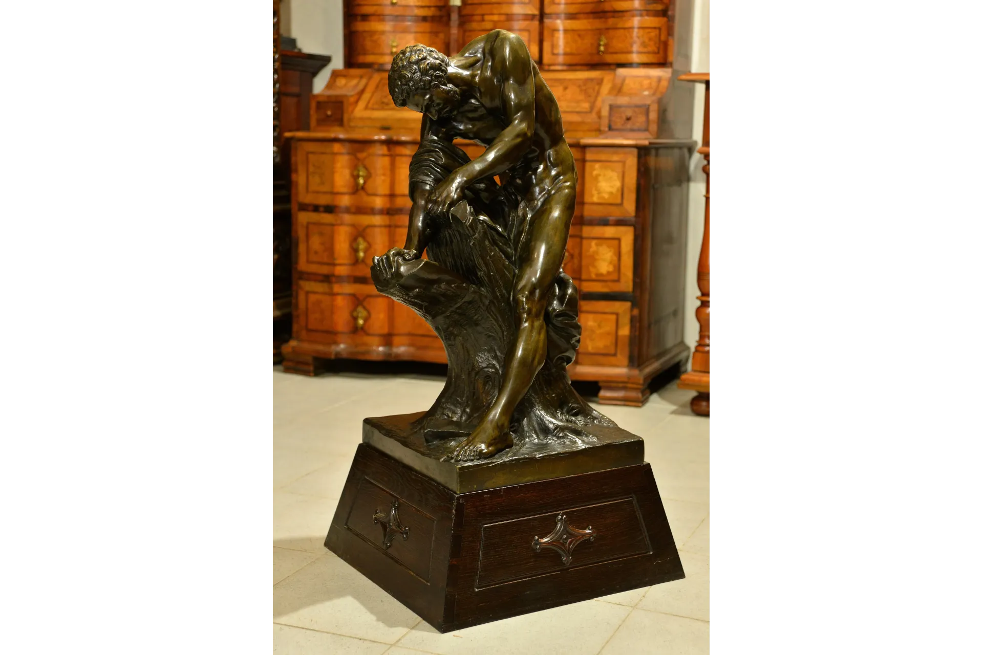 POTĘŻNA RZEŹBA Z BRĄZU - MILON Z KROTONU wg E. DUMONT 80cm XIXw