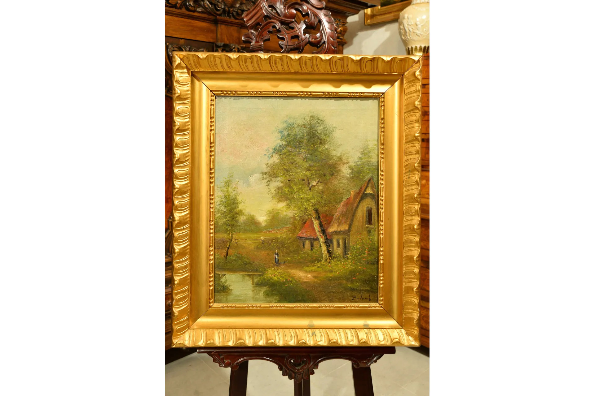 OBRAZ - OLEJ NA PŁ&Oacute;TNIE - PEJZAŻ ok. 1900r