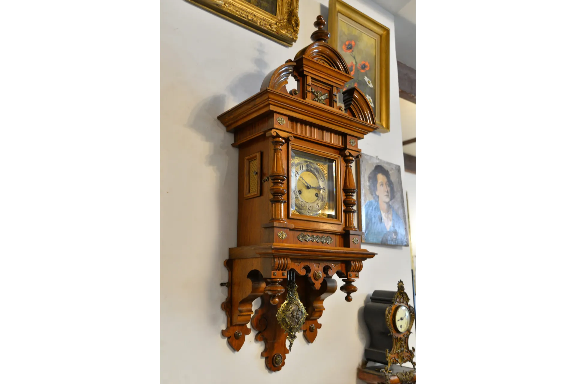 WISZĄCY ZEGAR EKLEKTYCZNY JUNGHANS ok. 1890r PIĘKNY STAN