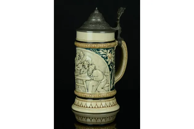 KUFEL CERAMICZNY Z CYNOWĄ KLAPĄ ok. 1900r
