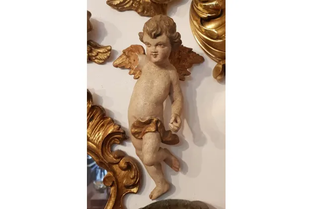USKRZYDLONE PUTTO BAROKOWE DREWNO XVIIIw