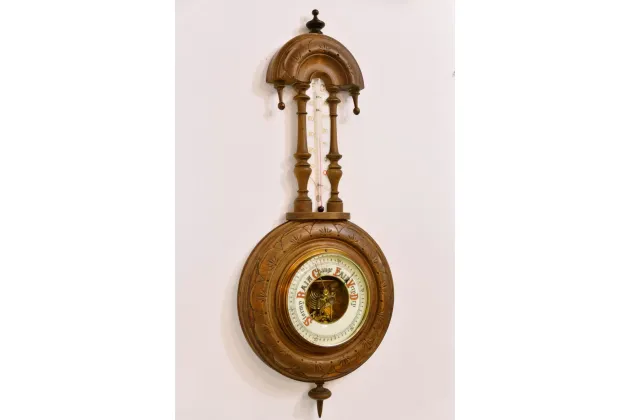 OKAZAŁY BAROMETR + TERMOMETR ok. 1890r