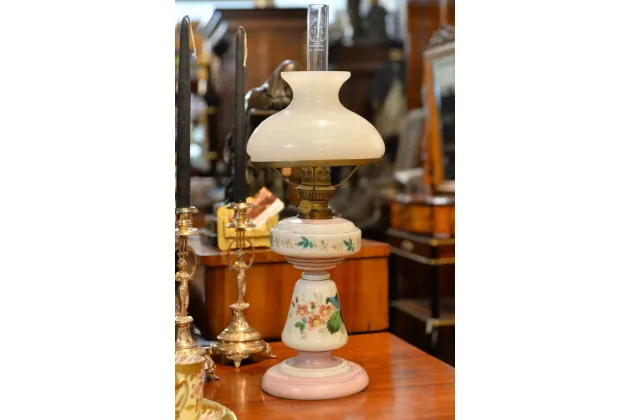 LAMPA NAFTOWA RĘCZNIE MALOWANA ok. 1900r