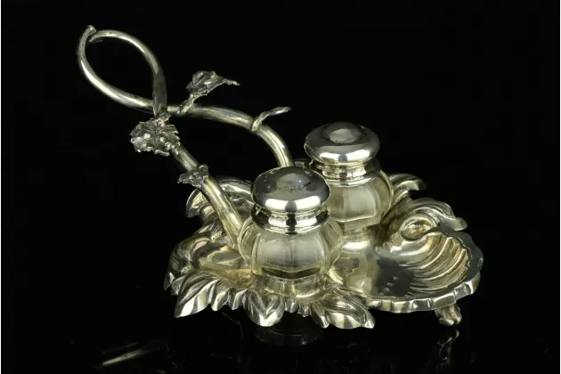 PRZEPIĘKNY KABARET NA PIEPRZ I S&Oacute;L -SREBRO-  1863r