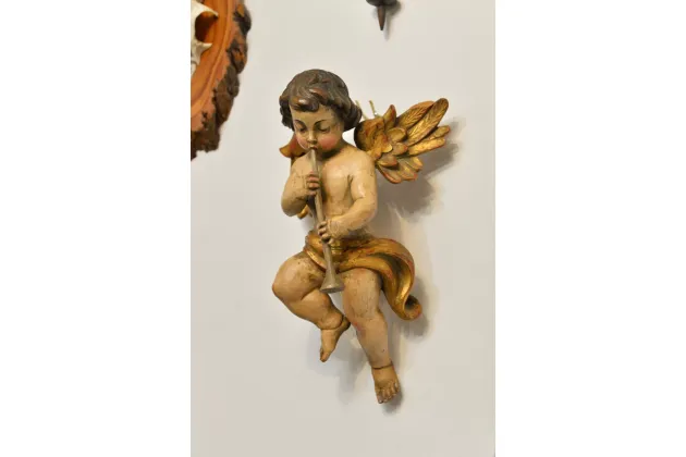 ANIOŁEK DREWNIANY USKRZYDLONE PUTTO XIXw
