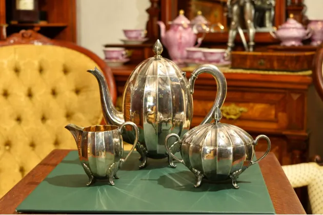 SERWIS ZESTAW DO KAWY CG HALLBERG PLATER ART DECO ok. 1930r