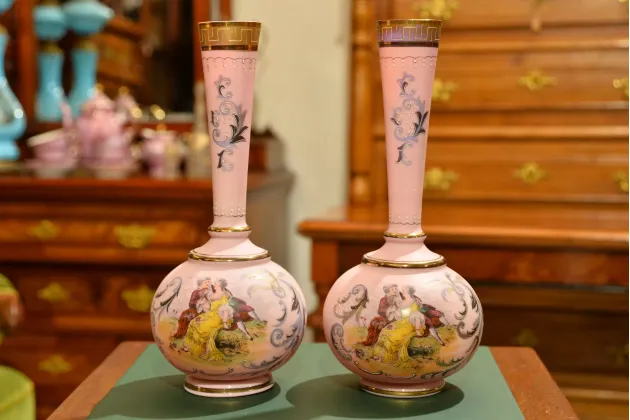 PARA WAZON&Oacute;W R&Oacute;ŻOWE SZKŁO BOHEMIA ok. 1860r