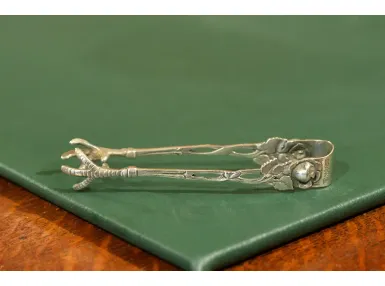 SREBRNE SZCZYPCE DO CUKRU LODU KURZE ŁAPKI ok. 1920r