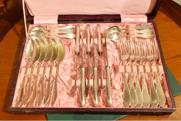 KOMPLET SZTUĆC&Oacute;W PLEWKIEWICZ WARSZAWA STANISŁAW&Oacute;W  PLATER ok. 1900r