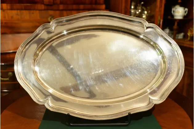 POTĘŻNA TACA PATERA SREBRZONA ok. 1920r