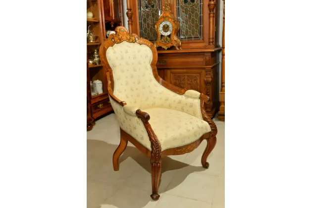 INTARSJOWANY FOTEL LUDWIK FILIP ok. 1860r