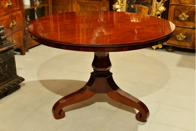 KLAPOWY ST&Oacute;Ł BIEDERMEIER MAHOŃ ok. 1820r PO RENOWACJI