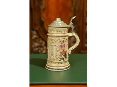 KUFEL CERAMICZNY Z CYNOWĄ KLAPĄ ok. 1900r