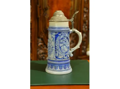 KUFEL CERAMICZNY Z CYNOWĄ KLAPĄ ok. 1900r