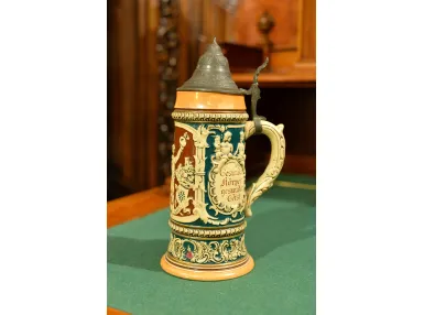 KUFEL CERAMICZNY Z CYNOWĄ KLAPĄ ok. 1900r