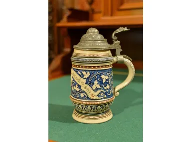 KUFEL CERAMICZNY Z CYNOWĄ KLAPĄ ok. 1900r