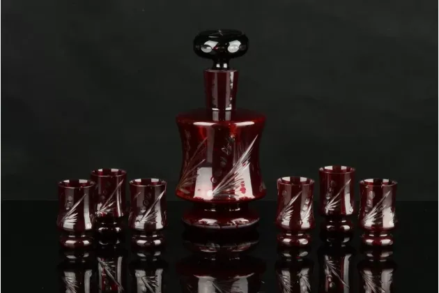 RUBINOWA KARAFKA + KIELISZKI SZKŁO KOMPLET