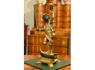 ŚWIECZNIK RZEŹBA WENECKI GONDOLIER ok. 1890r