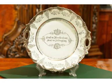 TALERZ OKOLICZNOŚCIOWY SREBRNE GODY JAWORZYNA ŚLĄSKA KONIGSZELT 1886-1910r
