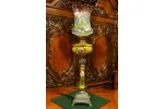PRZEPIĘKNA KOLUMNOWA LAMPA NAFTOWA MAJOLIKA ok. 1890r