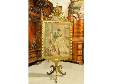 PARAWAN EKRAN KOMINKOWY NEOGOTYCKI XIXw ok. 1870r