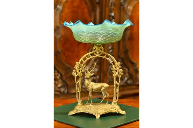 PATERA Z JELENIEM PIĘKNE SZKŁO ok. 1920r