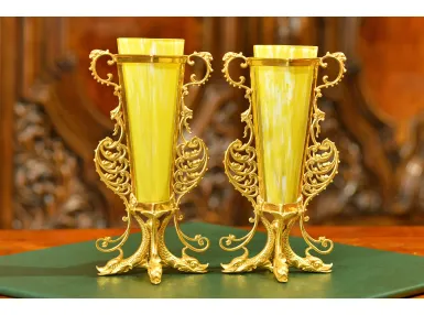 PARA WAZON&Oacute;W SZKLANYCH W ZŁOCONYCH PODSTAWACH ok. 1910r