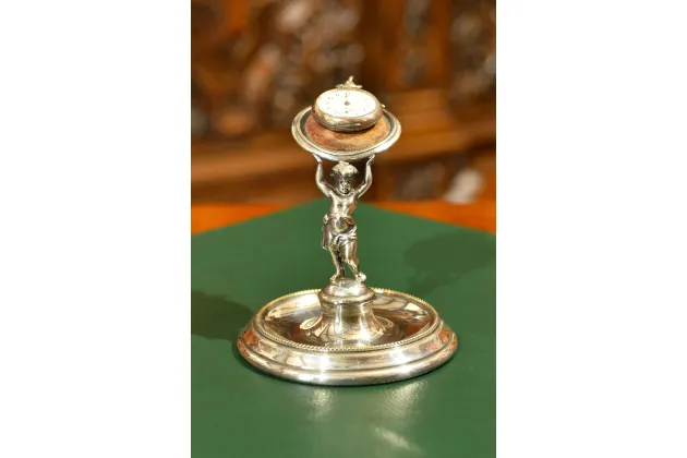 SREBRZONY STOJACZEK NA ZEGAREK KIESZONKOWY BIŻUTERIĘ ok. 1900r