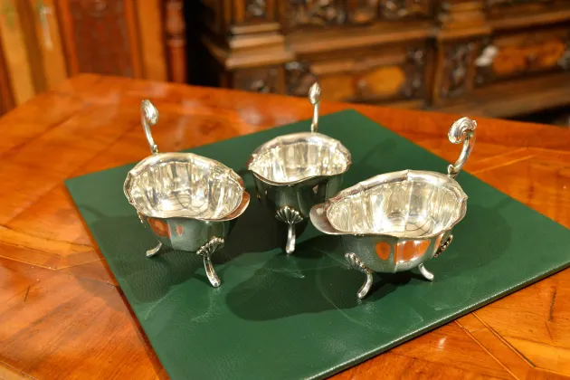 KOMPLET PIĘKNYCH SOSJEREK SREBRZONYCH 3szt. ok. 1920r