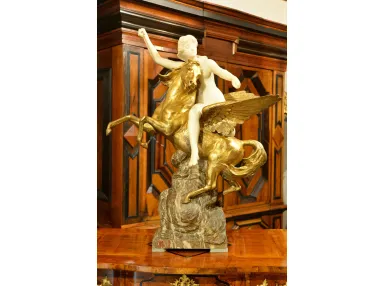 POTĘŻNA UNIKATOWA RZEŹBA 90cm - ATENA NA PEGAZIE - H.L. LEVASEEUR ok. 1900r