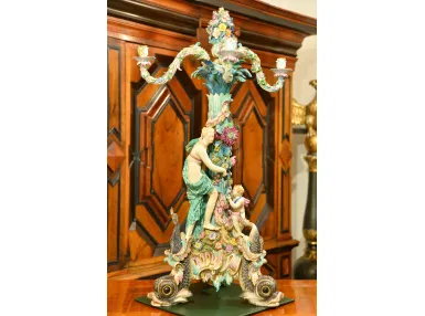 MUZEALNEJ KLASY POTĘŻNY KANDELABR 3-RAMIENNY MIŚNIA MEISSE 94cm ok. 1880r
