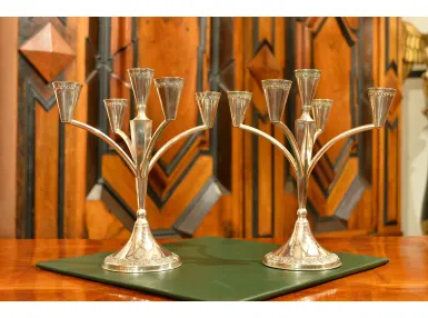 PARA KANDELABR&Oacute;W ART DECO HAZORFIM SREBRO 800 582g