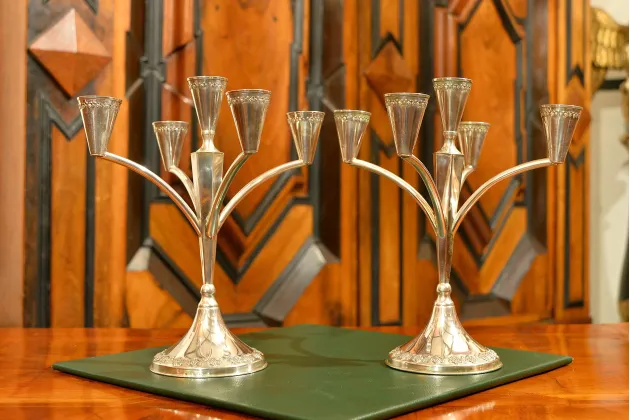 PARA KANDELABR&Oacute;W ART DECO HAZORFIM SREBRO 800 582g